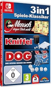 3 in 1 Spiele-Klassiker: Mensch ärgere dich nicht + Kniffel + Dog